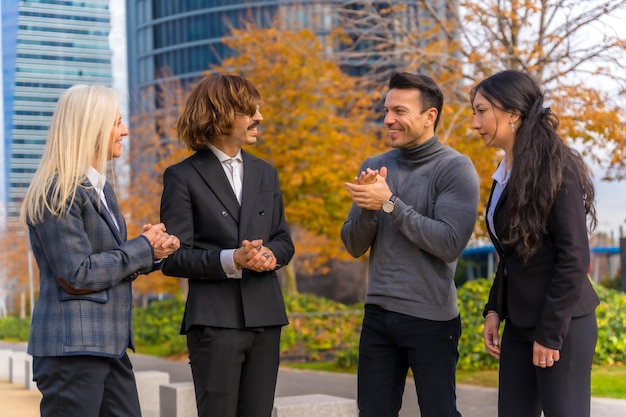 middleaged multiethnic businessmen businesswomen enjoying good work environment 242111 25120